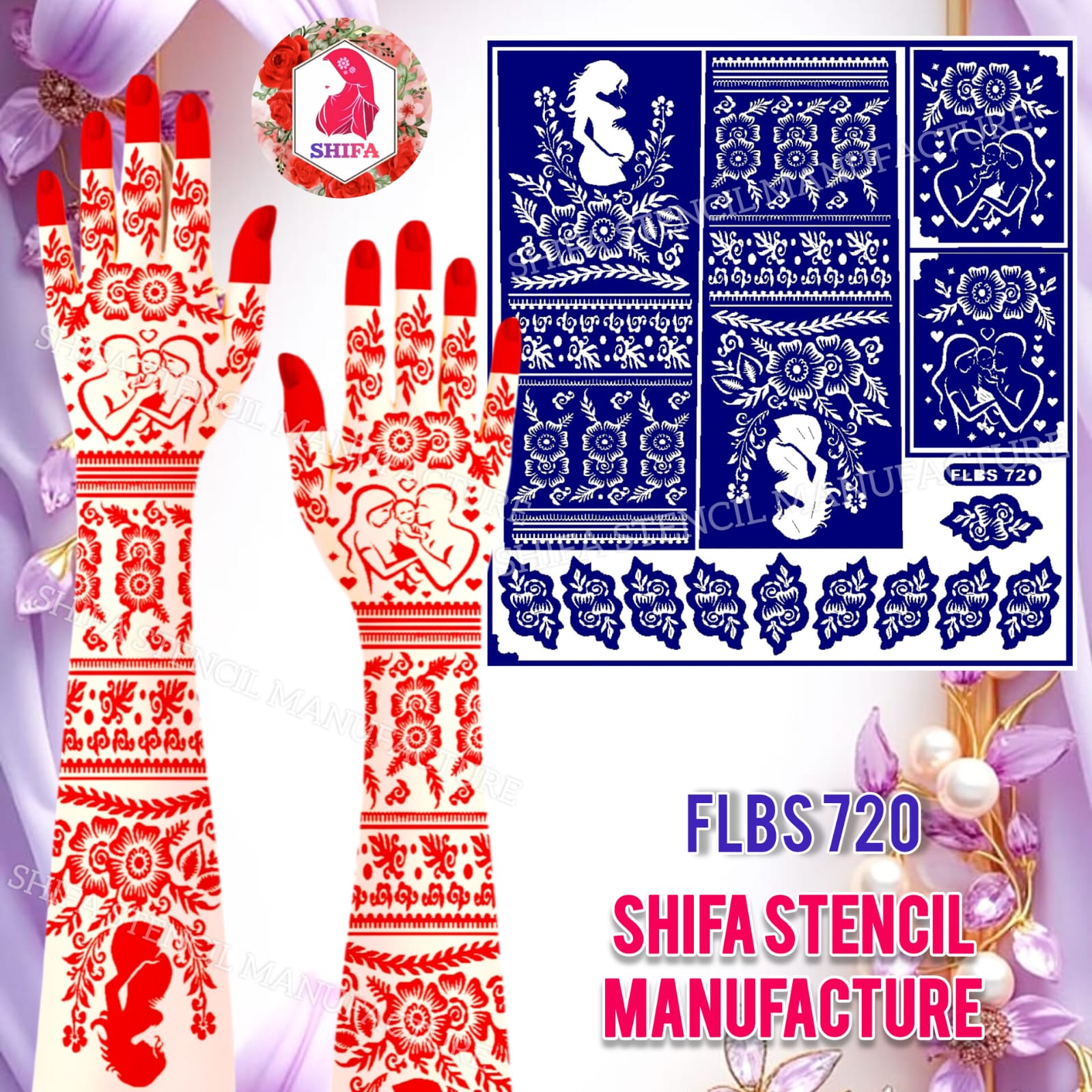 FLBS 720 Prem Sparsh Motherhood Mehndi Sticker Overview Henna Stencil - Shifa Stencil